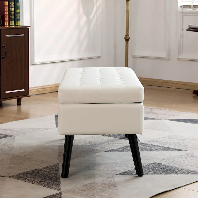 Storage Bench with Storage,End of Bed Bench,Entryway Bench,Storage Ottoman Bench 43.3 W x 17.7 White PU Leather Bench