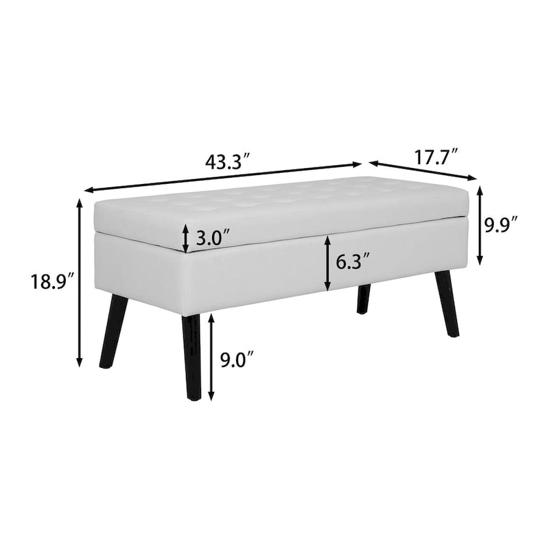 Storage Bench with Storage,End of Bed Bench,Entryway Bench,Storage Ottoman Bench 43.3 W x 17.7 White PU Leather Bench