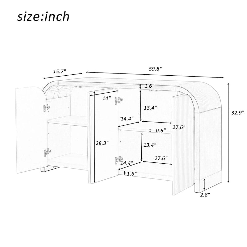 White 4-Door Wavy Panel Storage Cabinet