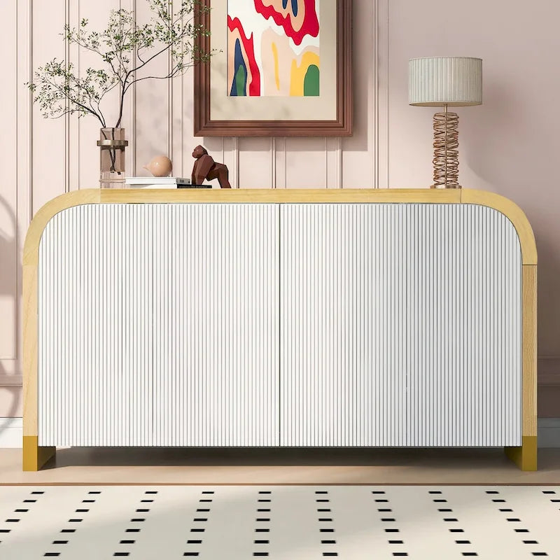 White 4-Door Wavy Panel Storage Cabinet