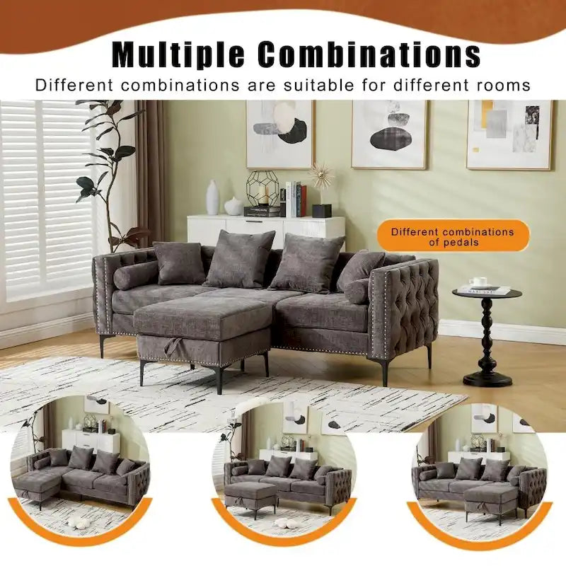 Modern Convertible Tufted Chenille L Shaped Sectional Sofa