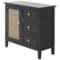 Mobile con 3 cassetti e 1 anta in legno fatti a mano con frontale in rattan - Nero - Roche River Decor