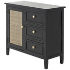 Mobile con 3 cassetti e 1 anta in legno fatti a mano con frontale in rattan - Nero - Roche River Decor