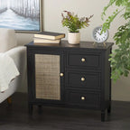 Mobile con 3 cassetti e 1 anta in legno fatti a mano con frontale in rattan - Nero - Roche River Decor