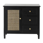 Mobile con 3 cassetti e 1 anta in legno fatti a mano con frontale in rattan - Nero - Roche River Decor