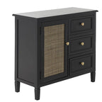 Mobile con 3 cassetti e 1 anta in legno fatti a mano con frontale in rattan - Nero - Roche River Decor