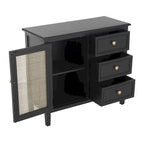 Mobile con 3 cassetti e 1 anta in legno fatti a mano con frontale in rattan - Nero - Roche River Decor