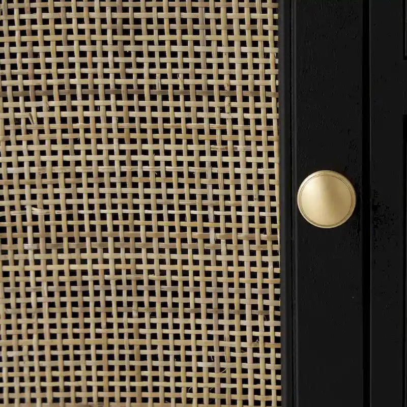 Mobile con 3 cassetti e 1 anta in legno fatti a mano con frontale in rattan - Nero - Roche River Decor