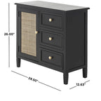 Mobile con 3 cassetti e 1 anta in legno fatti a mano con frontale in rattan - Nero - Roche River Decor
