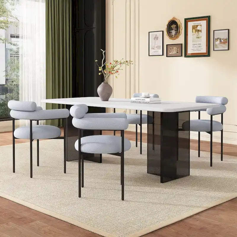 Sedie da pranzo imbottite con braccioli e gambe in metallo per casa, cucina, soggiorno (set da 2)