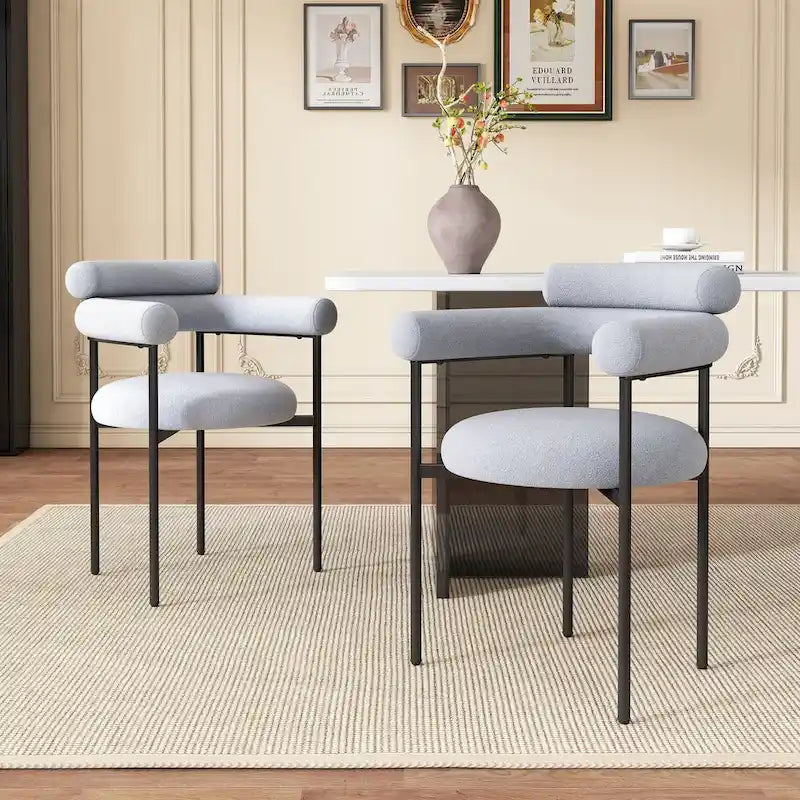 Sedie da pranzo imbottite con braccioli e gambe in metallo per casa, cucina, soggiorno (set da 2)