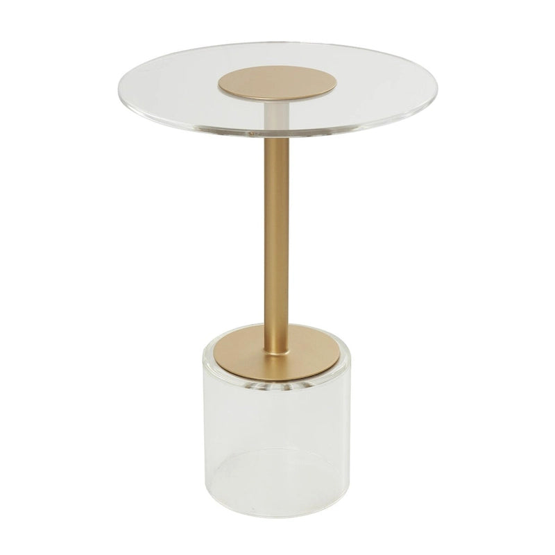 Acrylic Plastic Side End Accent Table with Elevated Base and Gold Stand - Clear - Roche River Decor