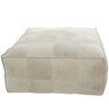 Leather Low Profile Square Pouf with Patchwork Design - Brown, Gray or Dark Brown- Roche River Decor
