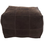 Leather Low Profile Square Pouf with Patchwork Design - Brown, Gray or Dark Brown- Roche River Decor