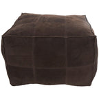 Leather Low Profile Square Pouf with Patchwork Design - Brown, Gray or Dark Brown- Roche River Decor