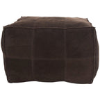 Leather Low Profile Square Pouf with Patchwork Design - Brown, Gray or Dark Brown- Roche River Decor