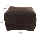 Leather Low Profile Square Pouf with Patchwork Design - Brown, Gray or Dark Brown- Roche River Decor