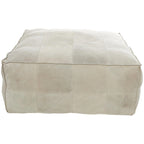 Leather Low Profile Square Pouf with Patchwork Design - Brown, Gray or Dark Brown- Roche River Decor