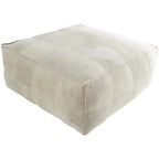 Leather Low Profile Square Pouf with Patchwork Design - Brown, Gray or Dark Brown- Roche River Decor