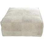 Leather Low Profile Square Pouf with Patchwork Design - Brown, Gray or Dark Brown- Roche River Decor