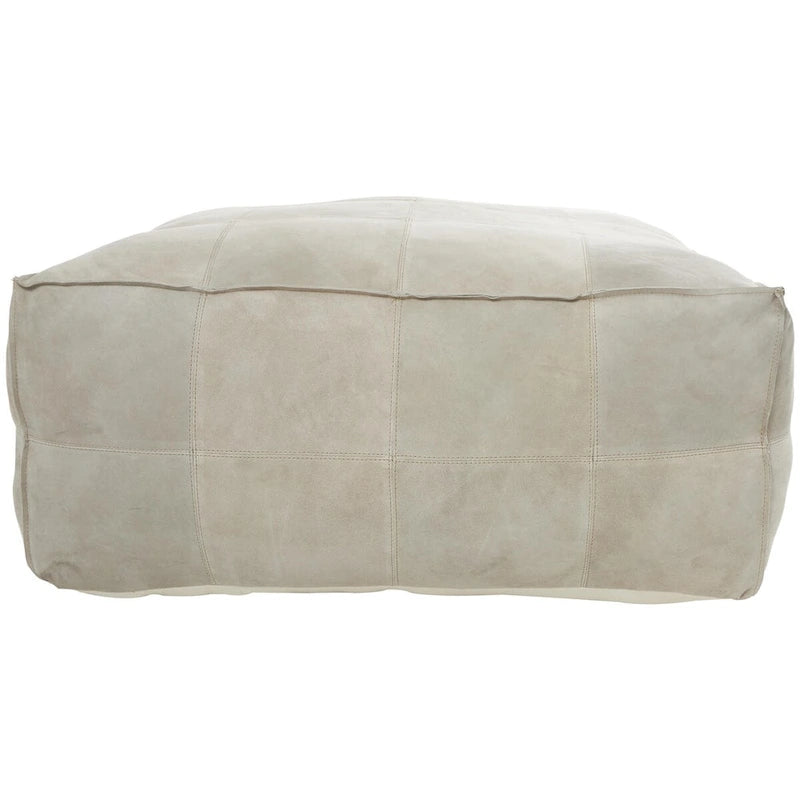 Leather Low Profile Square Pouf with Patchwork Design - Brown, Gray or Dark Brown- Roche River Decor