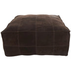 Leather Low Profile Square Pouf with Patchwork Design - Brown, Gray or Dark Brown- Roche River Decor