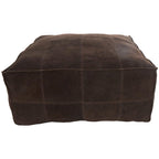 Leather Low Profile Square Pouf with Patchwork Design - Brown, Gray or Dark Brown- Roche River Decor
