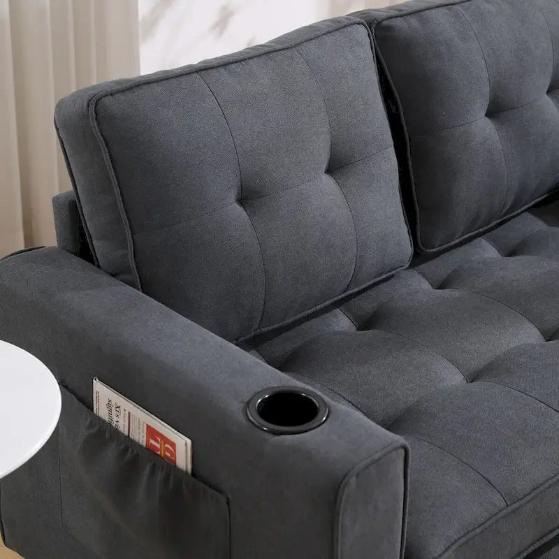 Oaks Aura Upholstered Futon Sofa with Pull-Out Sleeper Couch, Muticolour Choice Foldable Tufted Loveseat With Cup Holder