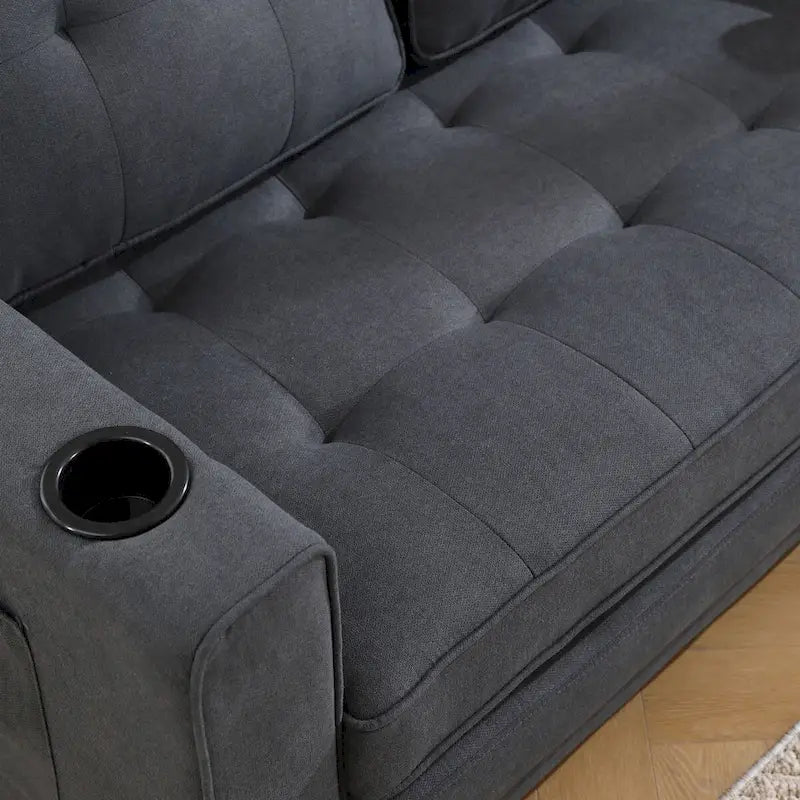 Oaks Aura Upholstered Futon Sofa with Pull-Out Sleeper Couch, Muticolour Choice Foldable Tufted Loveseat With Cup Holder