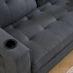 Oaks Aura Upholstered Futon Sofa with Pull-Out Sleeper Couch, Muticolour Choice Foldable Tufted Loveseat With Cup Holder