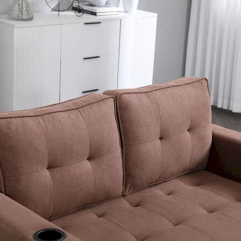 Oaks Aura Upholstered Futon Sofa with Pull-Out Sleeper Couch, Muticolour Choice Foldable Tufted Loveseat With Cup Holder