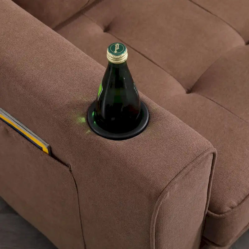 Oaks Aura Upholstered Futon Sofa with Pull-Out Sleeper Couch, Muticolour Choice Foldable Tufted Loveseat With Cup Holder